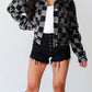 Black Checkered Patchwork Button up Denim Jacket