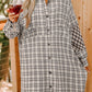 White Stripe Plus Size Plaid Buttoned Raw Hem Tunic Shirt Dress