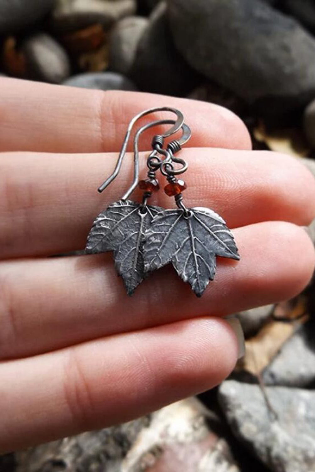 Silvery Vintage Leaf Beaded Hook Drop Earrings