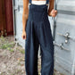 Sail Blue Plaid Print Buttoned Pocketed High Waist Overall