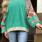 Sky Blue Plus Size Plaid Floral Patchwork Raglan Sleeve Sweatshirt