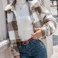 Plaid Pattern Turn down Collar Button Front Teddy Coat