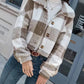 Plaid Pattern Turn down Collar Button Front Teddy Coat