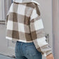 Plaid Pattern Turn down Collar Button Front Teddy Coat