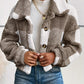 Plaid Pattern Turn down Collar Button Front Teddy Coat