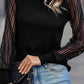 Black Striped Mesh Long Sleeve Crewneck Ribbed Top