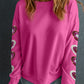 Bonbon Sequined Heart Patched Drop Shoulder Valentines Sweatshirt