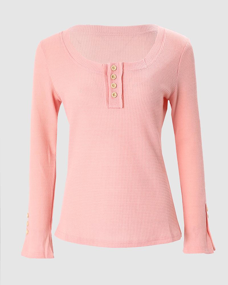 Button Detail Long Sleeve Top