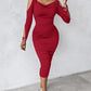 Rhinestone Decor Cold Shoulder Ruched Bodycon Dress