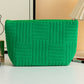 Dark Green Textured Woven Pattern Zipper Cosmetic Bag