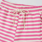 Rose Stripe Crew Neck T Shirt and Drawstring Shorts Set