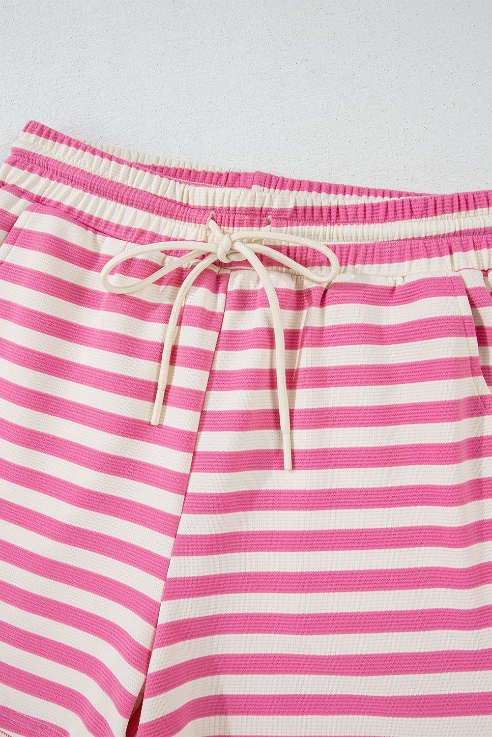 Rose Stripe Crew Neck T Shirt and Drawstring Shorts Set