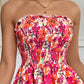 Floral Print Bandeau Shirred Dress