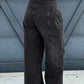 Dark Grey Pleated Wide Leg Mineral Wash Denim Pants