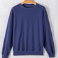 Navy Blue Plain Drop Shoulder Crewneck Pullover Sweatshirt