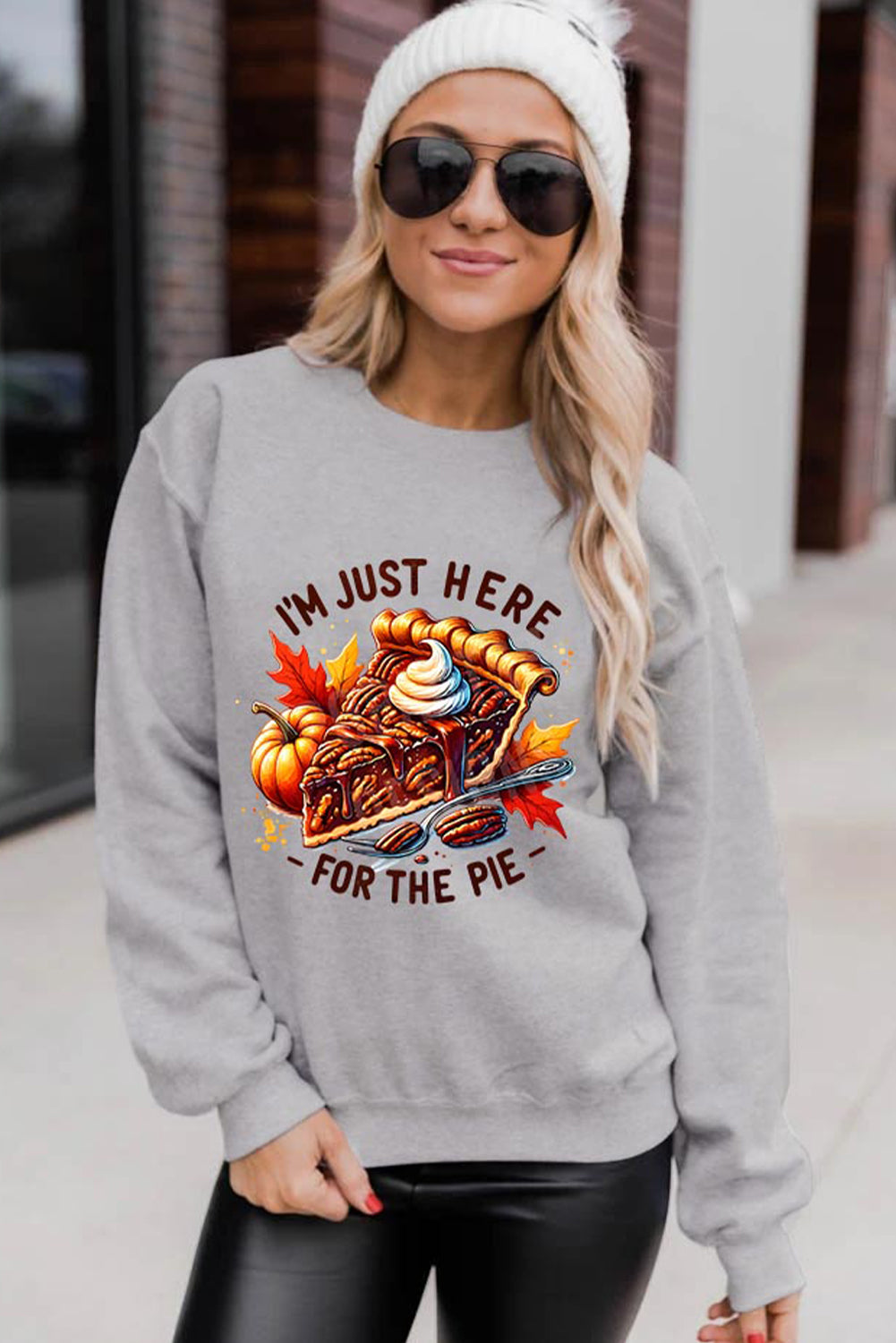 Gray IM JUST HERE FOR THE PIE Thanksgiving Graphic Sweatshirt