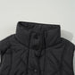 Black Quilted High Neck Button Up Pocket Vest Coat