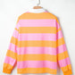 Yellow Stripe Color Block Polo Collar Sweatshirt