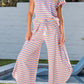 Pink Stripe Rainbow Tee Tasseled String Wide Leg Pants Set