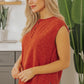 Orange Solid Color Split V Neck Short Sleeve Sweater