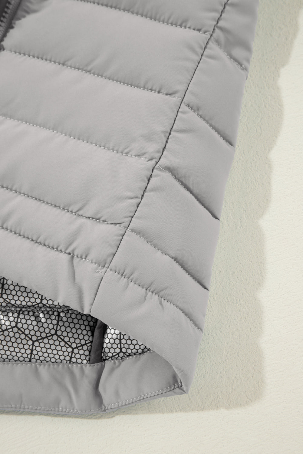 Silvery Plush Collared Quilted Zipped Puffer Vest