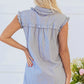 Blue Stripe Frilled Sleeveless Collar Front Pocket Button Up Mini Dress