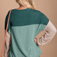 Green Color Block Long Sleeve Ribbed Loose Top