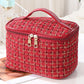 Fiery Red Plaid Zipper Large Cosmetic Bag with Handle