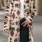 Apricot Western Aztec Printed Fleece Buttoned Front Midi Length Coat