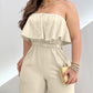 Bandeau Sleeveless Ruffles Jumpsuit with Belt Casual Waist Pocket Design Loose Fit Romper