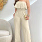 Bandeau Sleeveless Ruffles Jumpsuit with Belt Casual Waist Pocket Design Loose Fit Romper