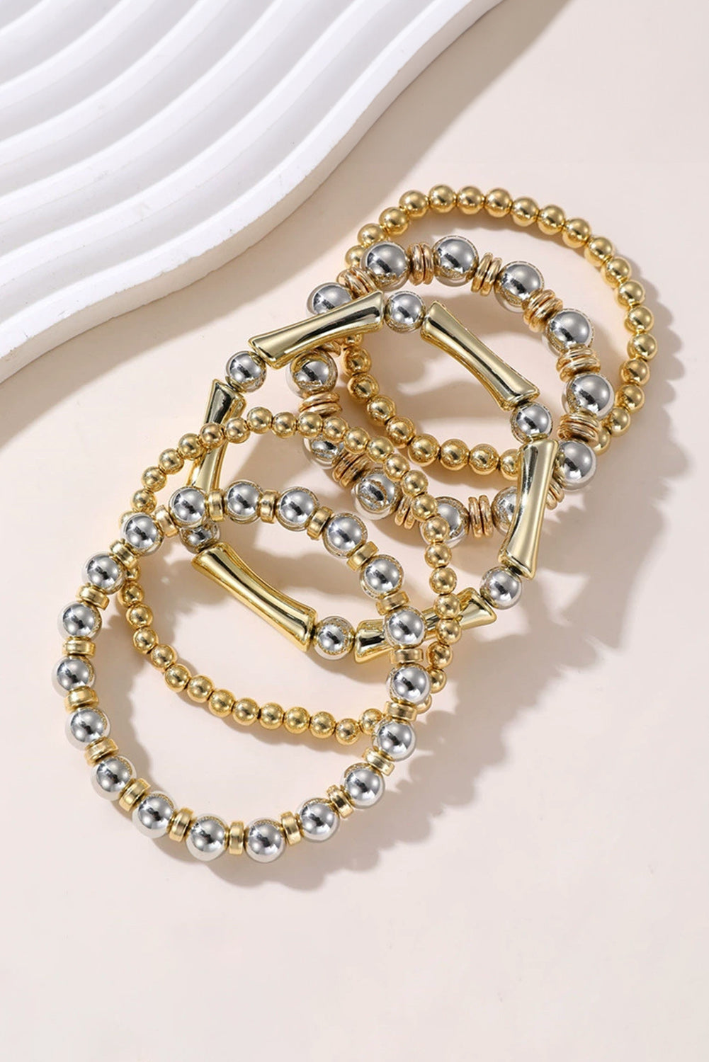 Gold 5Pcs Stackable Beaded Stretch Bracelets