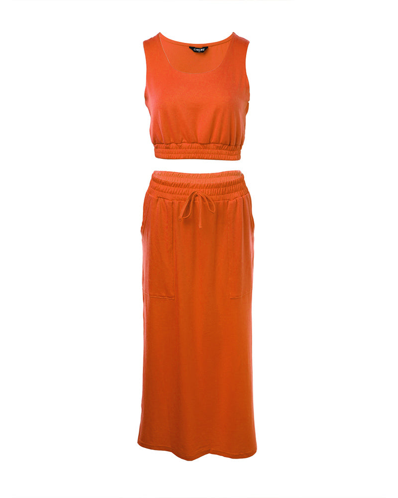 Crop Tank Top & Split Hem Skirt Set