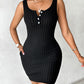 Buttoned Pocket Design Ribbed Bodycon Dress