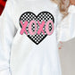 White Valentines XOXO Checkered Heart Printed Baggy Corded Sweatshirt