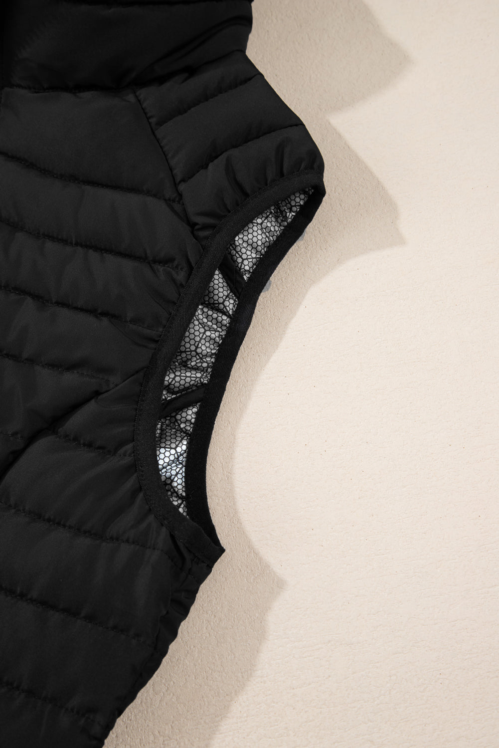 Black Plush Collared Quilted Zipped Puffer Vest