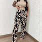 Abstract Print Crop Top & Pocket Design Pants Set