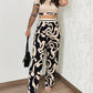 Abstract Print Crop Top & Pocket Design Pants Set