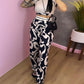 Abstract Print Crop Top & Pocket Design Pants Set