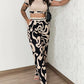 Abstract Print Crop Top & Pocket Design Pants Set