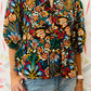 Black Tropical Print Bubble Sleeve Knot Front Blouse