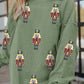 Grass Green Christmas Nutcracker Graphic Corded Pullover Sweatshirt