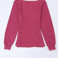 Rose U Neck Textured Long Sleeve Top