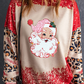 Red Shiny Father Christmas Leopard Sleeve Bleached Dye Sweatshirt