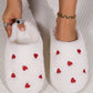 White Heart Shape Embroidered Slip On Plush Slippers