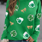 Green St Patrick Sequin Patch Graphic Drop Shoulder Sweatshirt