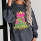 Gray Stunning Christmas Tree Printed Drop Shoulder Corded Sweatshirt