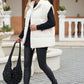 Beige  Zipper Stand Neck Oversized Puffer Vest