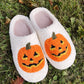 White Halloween Pumpkin Print Plush Slippers (Runs Small, Size Up)