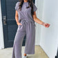 Wild Wind Solid Corded Knit Short Sleeve T Shirt and Wide Leg Pants Set